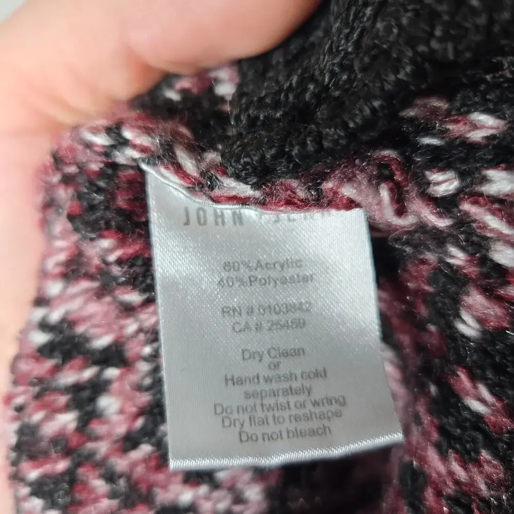 JOHN + JENN Chunky Knit Mock Neck Pullover Sweater Maroon & Black Size Small - Picture 14 of 14